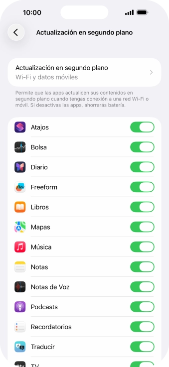 Pulsa Actualización en segundo plano. Pulsa Actualización en segundo plano.