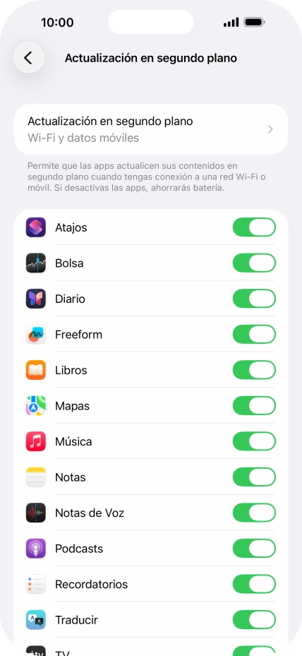 Pulsa Actualización en segundo plano. Pulsa Actualización en segundo plano.