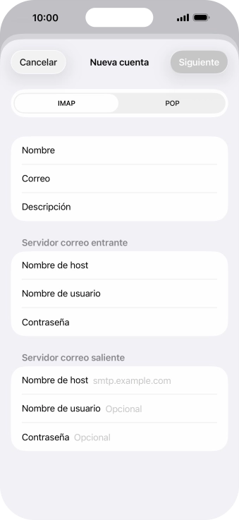 Pulsa Nombre de host e introduce smtp.vodafone.es. Pulsa Nombre de host e introduce smtp.vodafone.es.