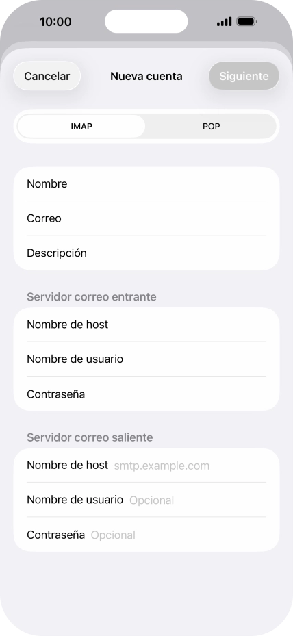 Pulsa Nombre de host e introduce smtp.vodafone.es. Pulsa Nombre de host e introduce smtp.vodafone.es.