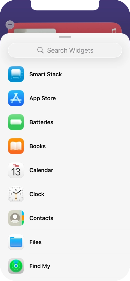 Press the required widget. Press the required widget.