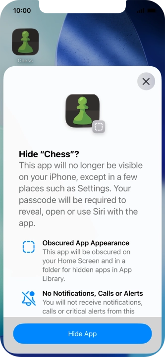 Press Hide App. Press Hide App.