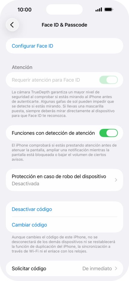 Pulsa Desactivar código e introduce el código de seguridad. Pulsa Desactivar código e introduce el código de seguridad.