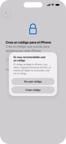 Si desactivas la función, pulsa No usar código. Si desactivas la función, pulsa No usar código.