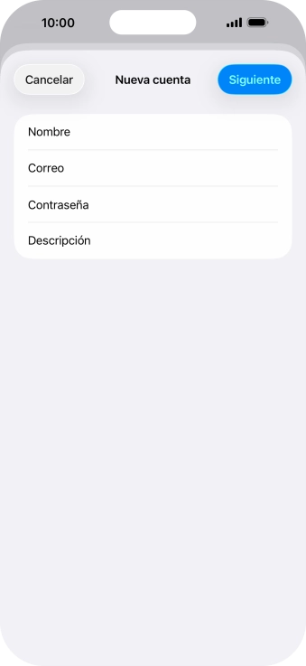 Pulsa Descripción e introduce el nombre de la cuenta de correo electrónico. Pulsa Descripción e introduce el nombre de la cuenta de correo electrónico.