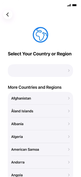 Press the required country or area. Press the required country or area.
