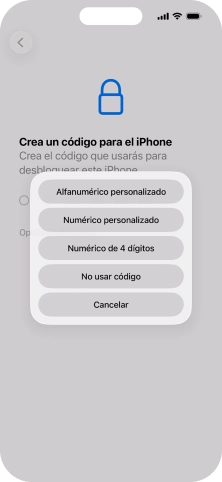 Sigue las indicaciones de la pantalla para activar el uso del código de seguridad o pulsa No usar código. Sigue las indicaciones de la pantalla para activar el uso del código de seguridad o pulsa No usar código.