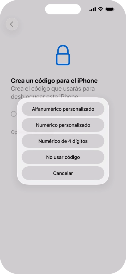 Sigue las indicaciones de la pantalla para activar el uso del código de seguridad o pulsa No usar código. Sigue las indicaciones de la pantalla para activar el uso del código de seguridad o pulsa No usar código.