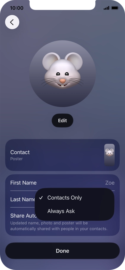 Press the required setting. Press the required setting.
