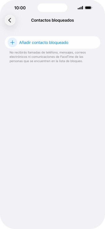 Pulsa Añadir contacto bloqueado y sigue las indicaciones de la pantalla para bloquear un contacto. Pulsa Añadir contacto bloqueado y sigue las indicaciones de la pantalla para bloquear un contacto.