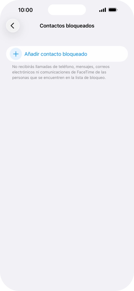 Pulsa Añadir contacto bloqueado y sigue las indicaciones de la pantalla para bloquear un contacto. Pulsa Añadir contacto bloqueado y sigue las indicaciones de la pantalla para bloquear un contacto.
