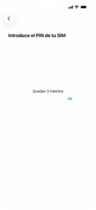 Si es necesario desbloquear la tarjeta SIM, introduce el código PIN y pulsa OK. Si es necesario desbloquear la tarjeta SIM, introduce el código PIN y pulsa OK.
