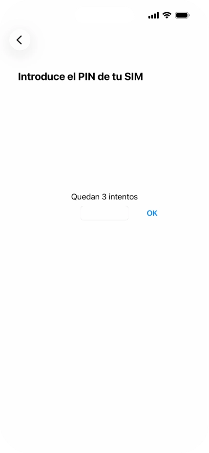 Si es necesario desbloquear la tarjeta SIM, introduce el código PIN y pulsa OK. Si es necesario desbloquear la tarjeta SIM, introduce el código PIN y pulsa OK.