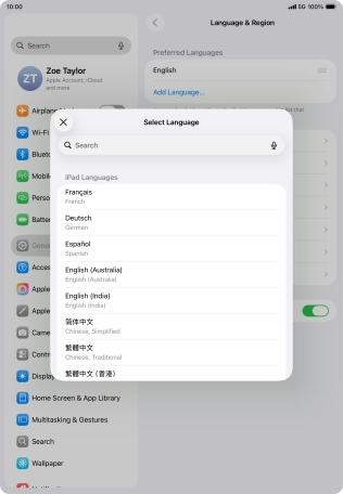 Press the required language. Press the required language.