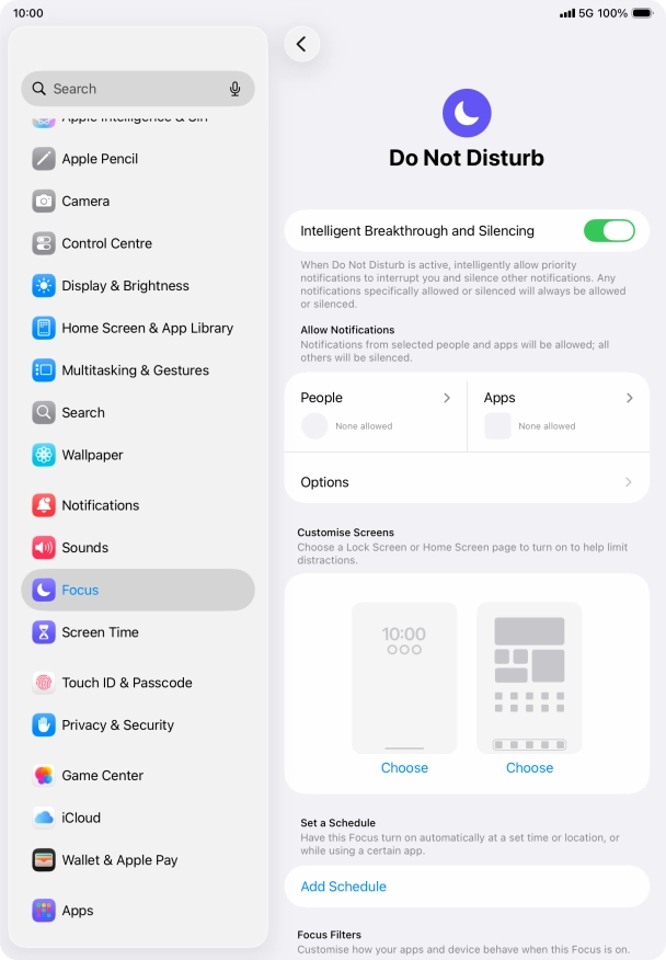 Press People and follow the instructions on the screen to select which contacts you would like to receive calls and notifications from when Do Not Disturb is turned on. Press People and follow the instructions on the screen to select which contacts you would like to receive calls and notifications from when Do Not Disturb is turned on.