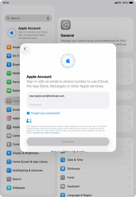 Press Password and key in the password for your Apple Account. Press Password and key in the password for your Apple Account.