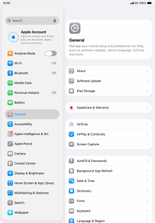 Press Apple Account. Press Apple Account.