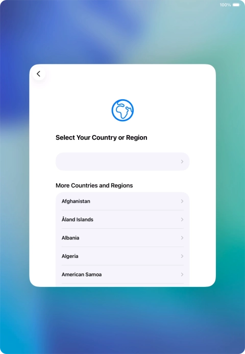 Press the required country or area. Press the required country or area.