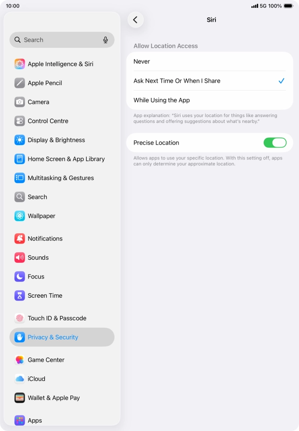Press the required setting to turn the function on or off. Press the required setting to turn the function on or off.