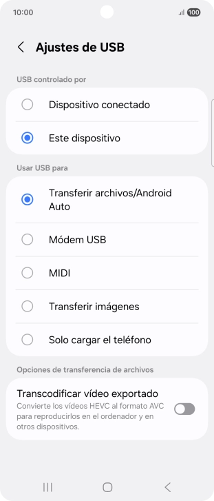 Pulsa Transferir archivos/Android Auto. Pulsa Transferir archivos/Android Auto.