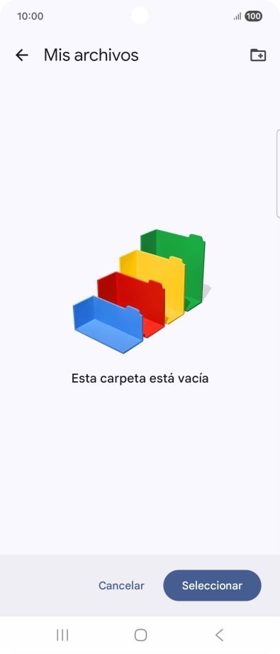 Si deseas crear una nueva carpeta, pulsa el icono de nueva carpeta y sigue las indicaciones de la pantalla para crearla. Si deseas crear una nueva carpeta, pulsa el icono de nueva carpeta y sigue las indicaciones de la pantalla para crearla.