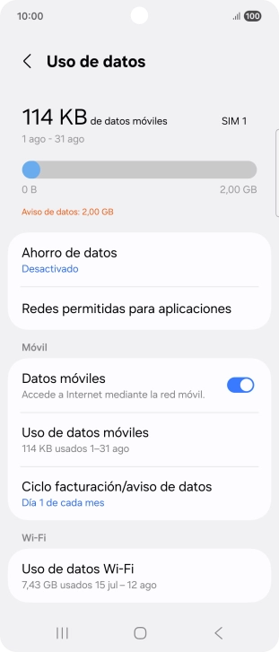 El consumo total de datos se visualiza ahora en la pantalla. El consumo total de datos se visualiza ahora en la pantalla.