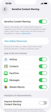 Press the indicators next to the required applications to turn the function on or off. Press the indicators next to the required applications to turn the function on or off.