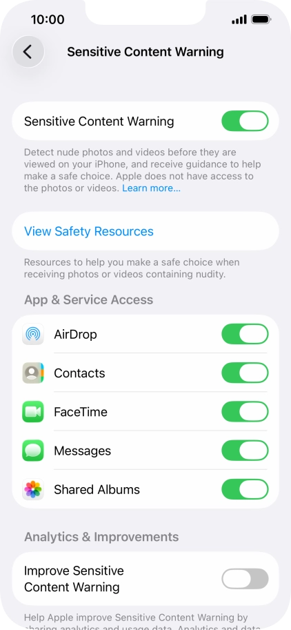 Press the indicators next to the required applications to turn the function on or off. Press the indicators next to the required applications to turn the function on or off.