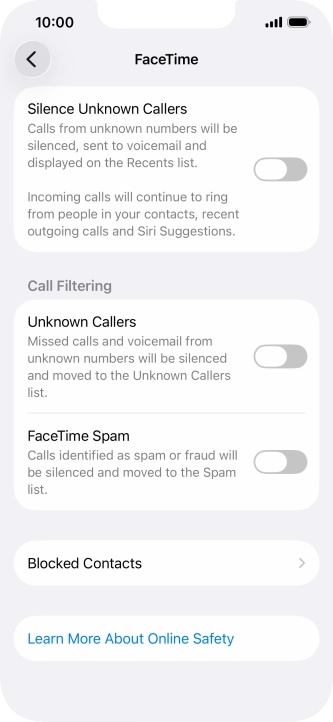 Press Blocked Contacts. Press Blocked Contacts.