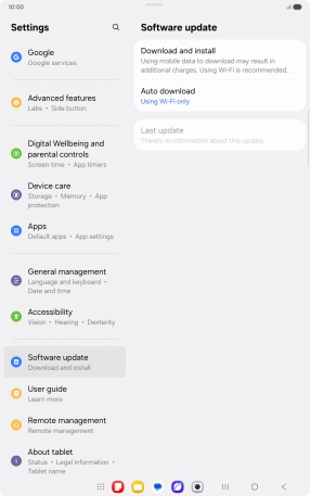 Press Download and install. If a new software version is available, it's displayed. Follow the instructions on the screen to update the tablet software. Press Download and install. If a new software version is available, it's displayed. Follow the instructions on the screen to update the tablet software.