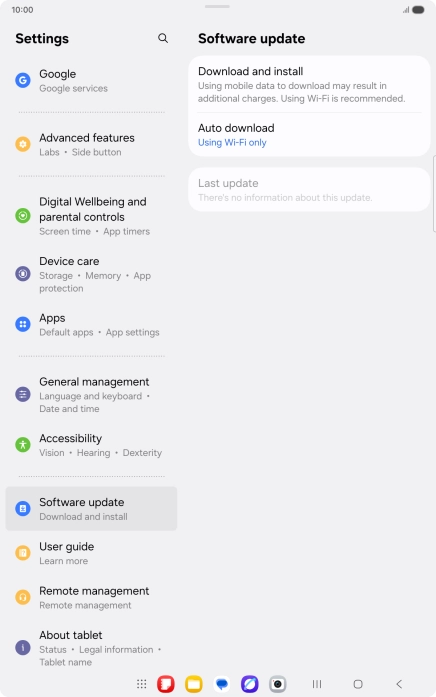 Press Download and install. If a new software version is available, it's displayed. Follow the instructions on the screen to update the tablet software. Press Download and install. If a new software version is available, it's displayed. Follow the instructions on the screen to update the tablet software.