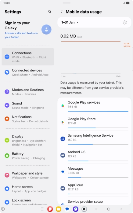 The data usage for each application is displayed below the name of the application. The data usage for each application is displayed below the name of the application.