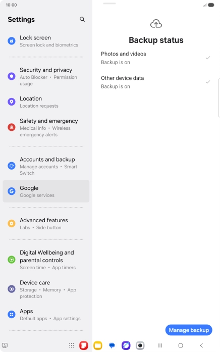 Press Manage backup. Press Manage backup.