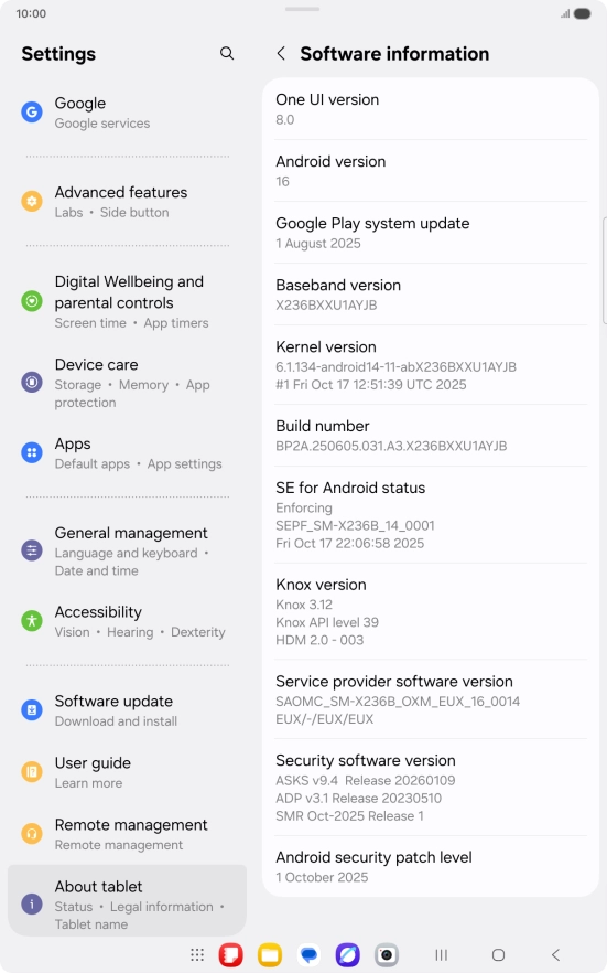 Your tablet's software version is displayed below Android version. Your tablet's software version is displayed below Android version.