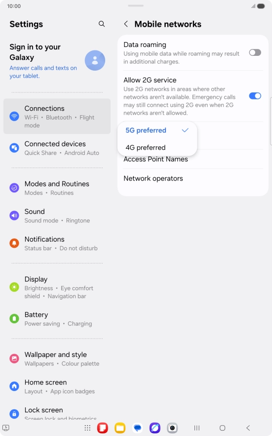 Press the required network mode. Press the required network mode.