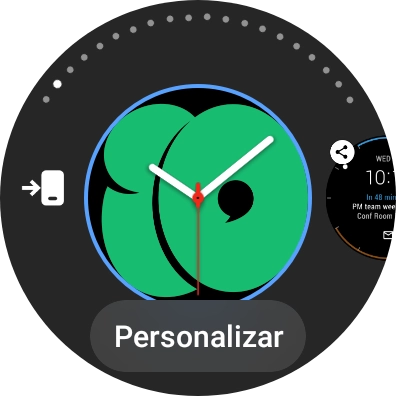 Desliza el dedo hacia la izquierda para ver las diferentes esferas del reloj. Desliza el dedo hacia la izquierda para ver las diferentes esferas del reloj.