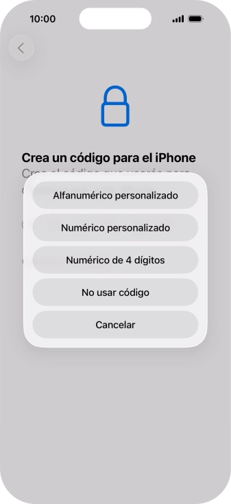 Sigue las indicaciones de la pantalla para activar el uso del código de seguridad o pulsa No usar código. Sigue las indicaciones de la pantalla para activar el uso del código de seguridad o pulsa No usar código.