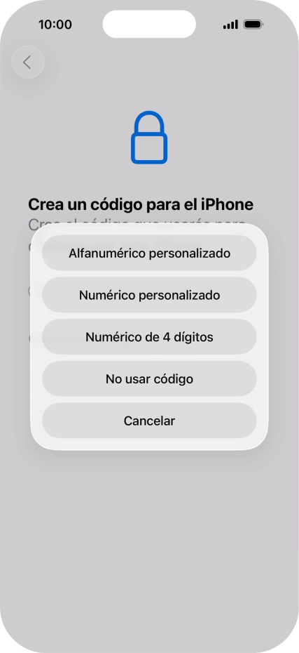Sigue las indicaciones de la pantalla para activar el uso del código de seguridad o pulsa No usar código. Sigue las indicaciones de la pantalla para activar el uso del código de seguridad o pulsa No usar código.