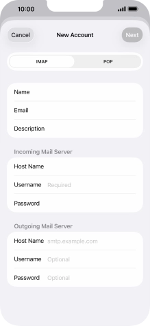 Press Username and key in the username for your email account. Press Username and key in the username for your email account.
