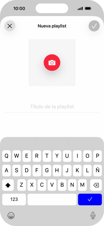 Pulsa en el campo de escritura e introduce el nombre de la lista de reproducción. Pulsa en el campo de escritura e introduce el nombre de la lista de reproducción.