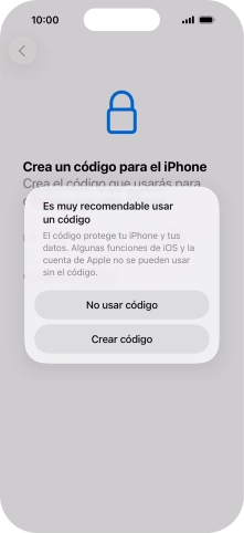 Si desactivas la función, pulsa No usar código. Si desactivas la función, pulsa No usar código.