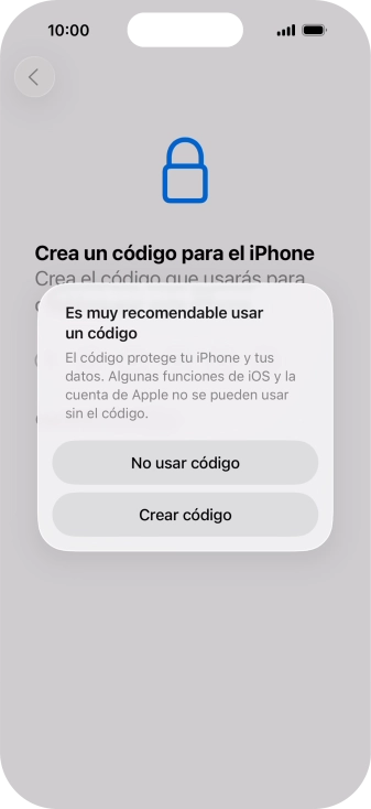 Si desactivas la función, pulsa No usar código. Si desactivas la función, pulsa No usar código.
