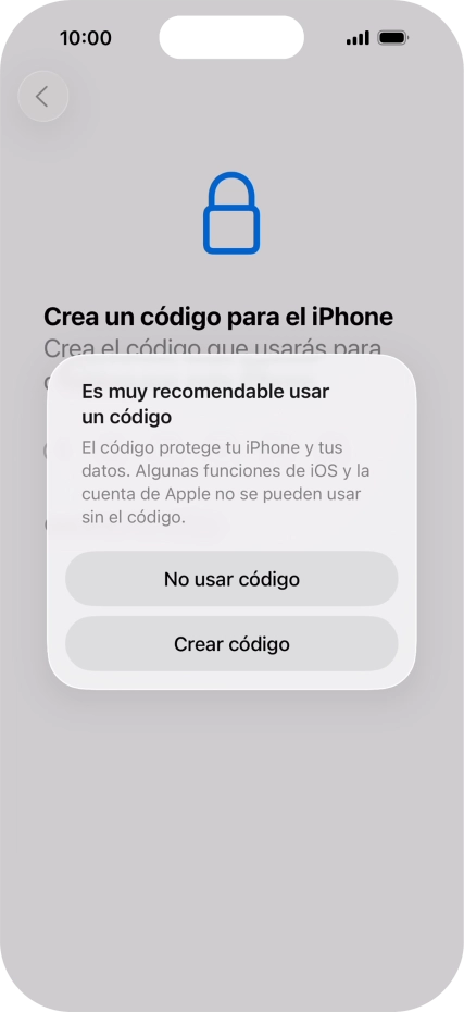 Si desactivas la función, pulsa No usar código. Si desactivas la función, pulsa No usar código.