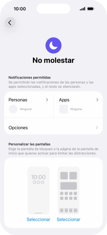 Pulsa Personas y sigue las indicaciones de la pantalla para seleccionar de qué contactos quieres recibir llamadas y notificaciones cuando No molestar está activado. Pulsa Personas y sigue las indicaciones de la pantalla para seleccionar de qué contactos quieres recibir llamadas y notificaciones cuando No molestar está activado.
