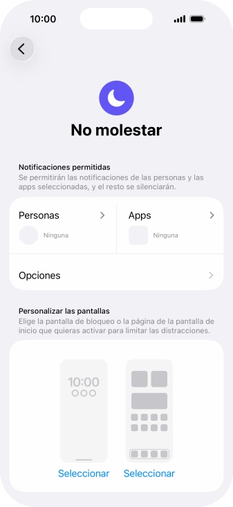 Pulsa Personas y sigue las indicaciones de la pantalla para seleccionar de qué contactos quieres recibir llamadas y notificaciones cuando No molestar está activado. Pulsa Personas y sigue las indicaciones de la pantalla para seleccionar de qué contactos quieres recibir llamadas y notificaciones cuando No molestar está activado.