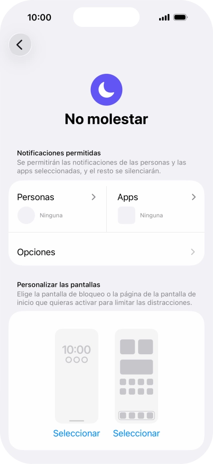Pulsa Personas y sigue las indicaciones de la pantalla para seleccionar de qué contactos quieres recibir llamadas y notificaciones cuando No molestar está activado. Pulsa Personas y sigue las indicaciones de la pantalla para seleccionar de qué contactos quieres recibir llamadas y notificaciones cuando No molestar está activado.