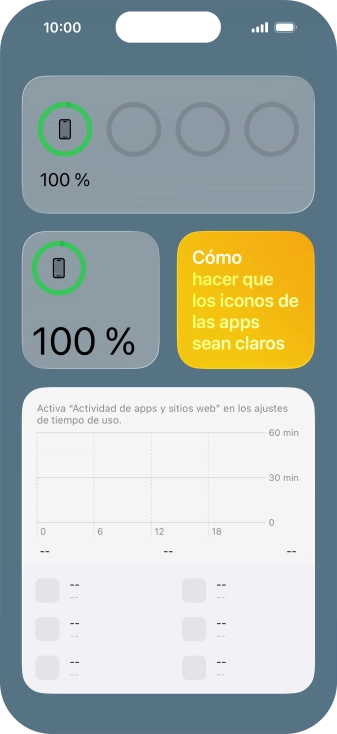 Desliza el dedo hacia arriba o hacia abajo por la pantalla para ver más widgets. Desliza el dedo hacia arriba o hacia abajo por la pantalla para ver más widgets.