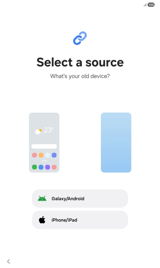 Press the required setting and follow the instructions on the screen to transfer the content from another device. Press the required setting and follow the instructions on the screen to transfer the content from another device.