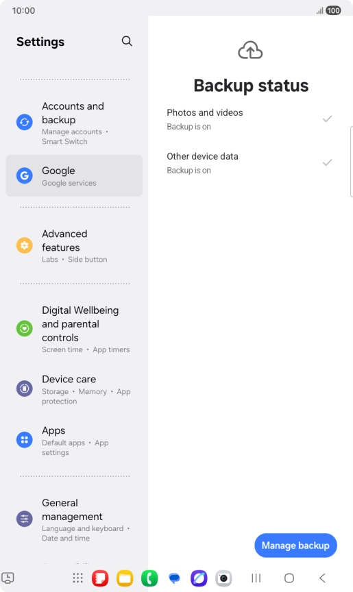 Press Manage backup. Press Manage backup.