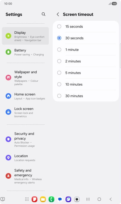 Press the required setting. Press the required setting.